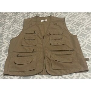 OlympinA Men's Khaki Utility Vest Fishing Travel Photography‎ Multi Pocket Zip